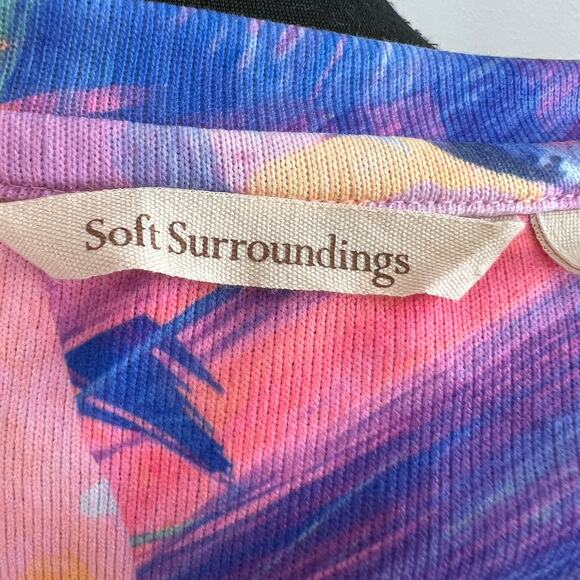 Soft Surroundings Felisa Tunic Top Pink Blue Watercolor Abstract Floral 2FD74 L - Picture 5 of 6